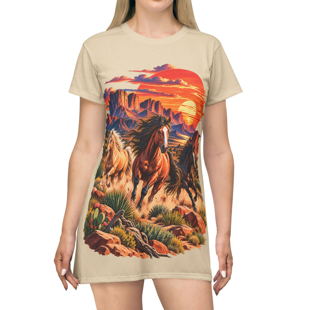 Wild Mustang T-Shirt Dress – Western Desert Horse Print
