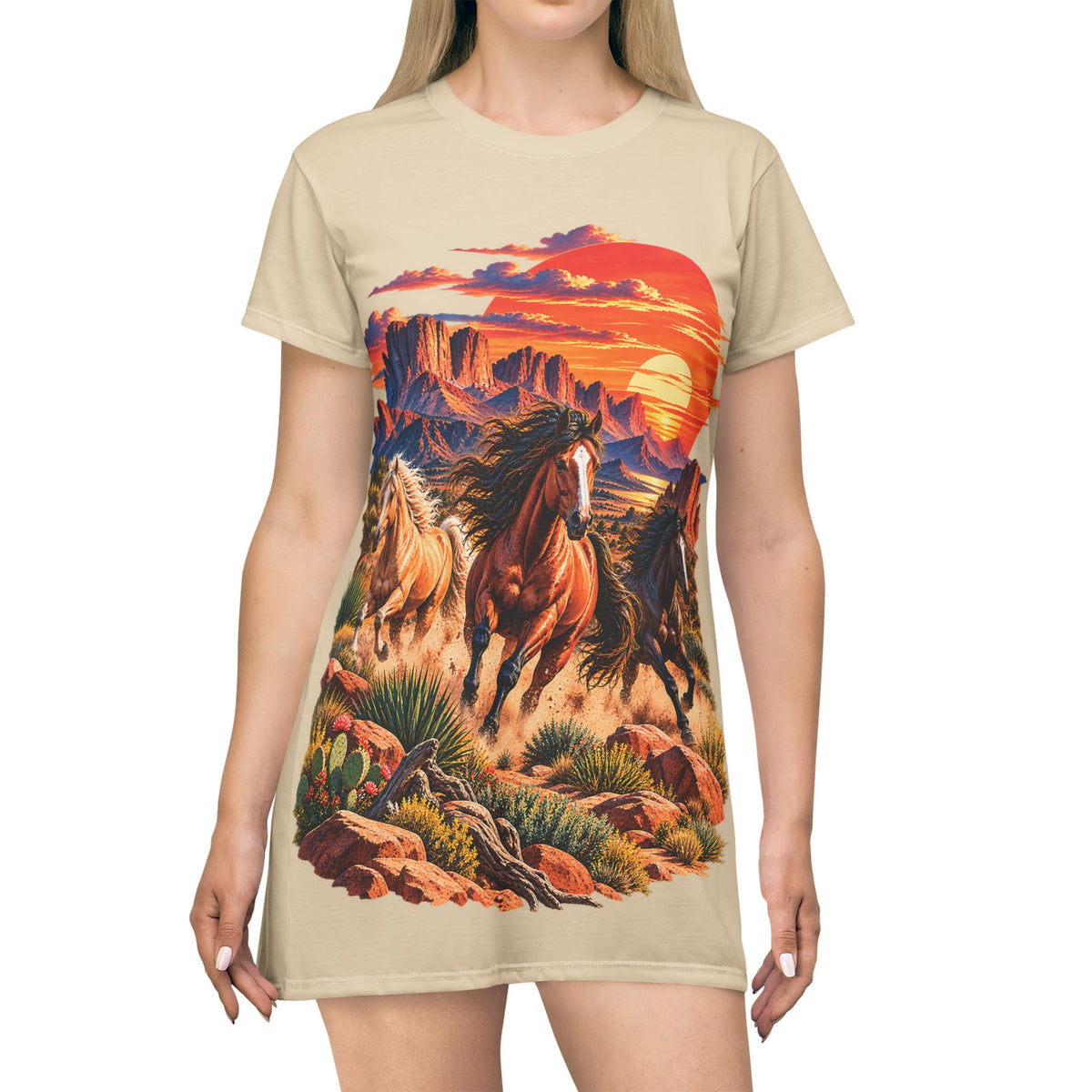Wild Mustang T-Shirt Dress – Western Desert Horse Print