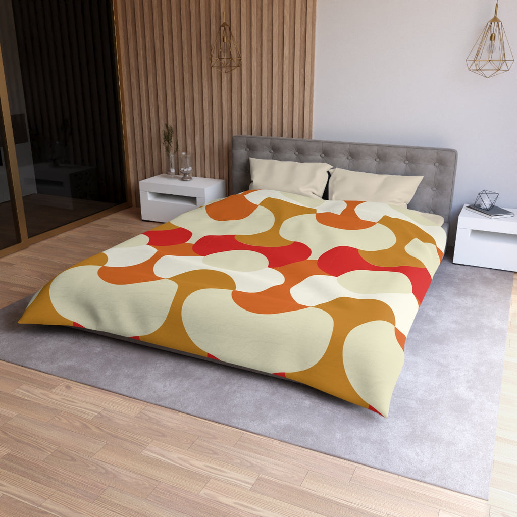 Retro Geometric Pattern Duvet Cover | 70s Style Orange Red Circles