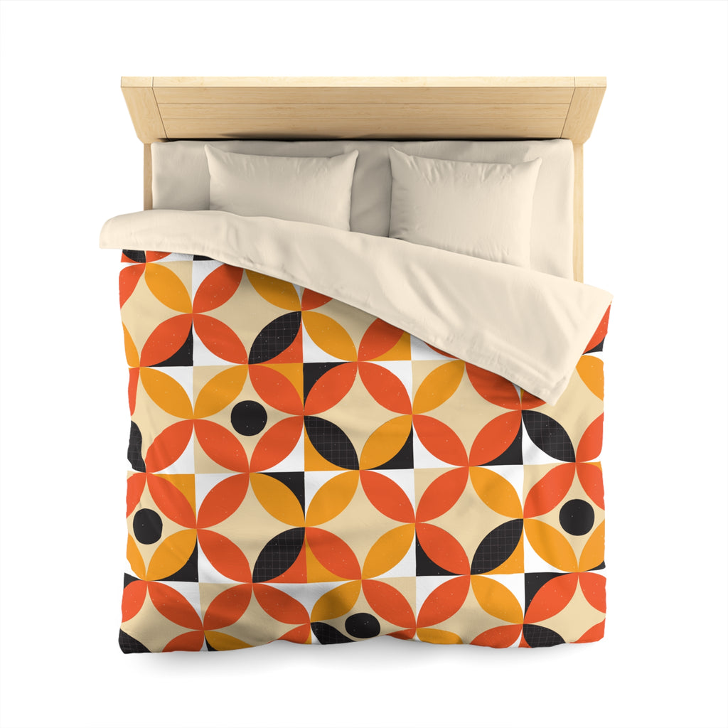 Retro Geometric Circle Pattern Duvet | Orange Mustard Mid Century Modern