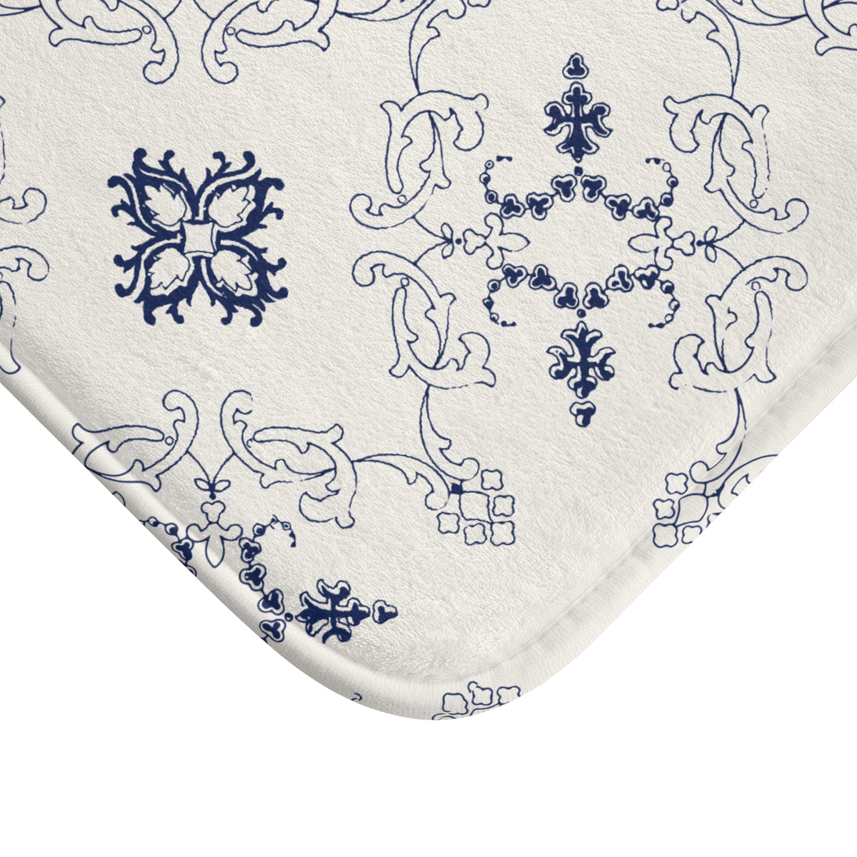 Blue Mediterranean Tile Bath Mat – Elegant Ornamental Bathroom Decor