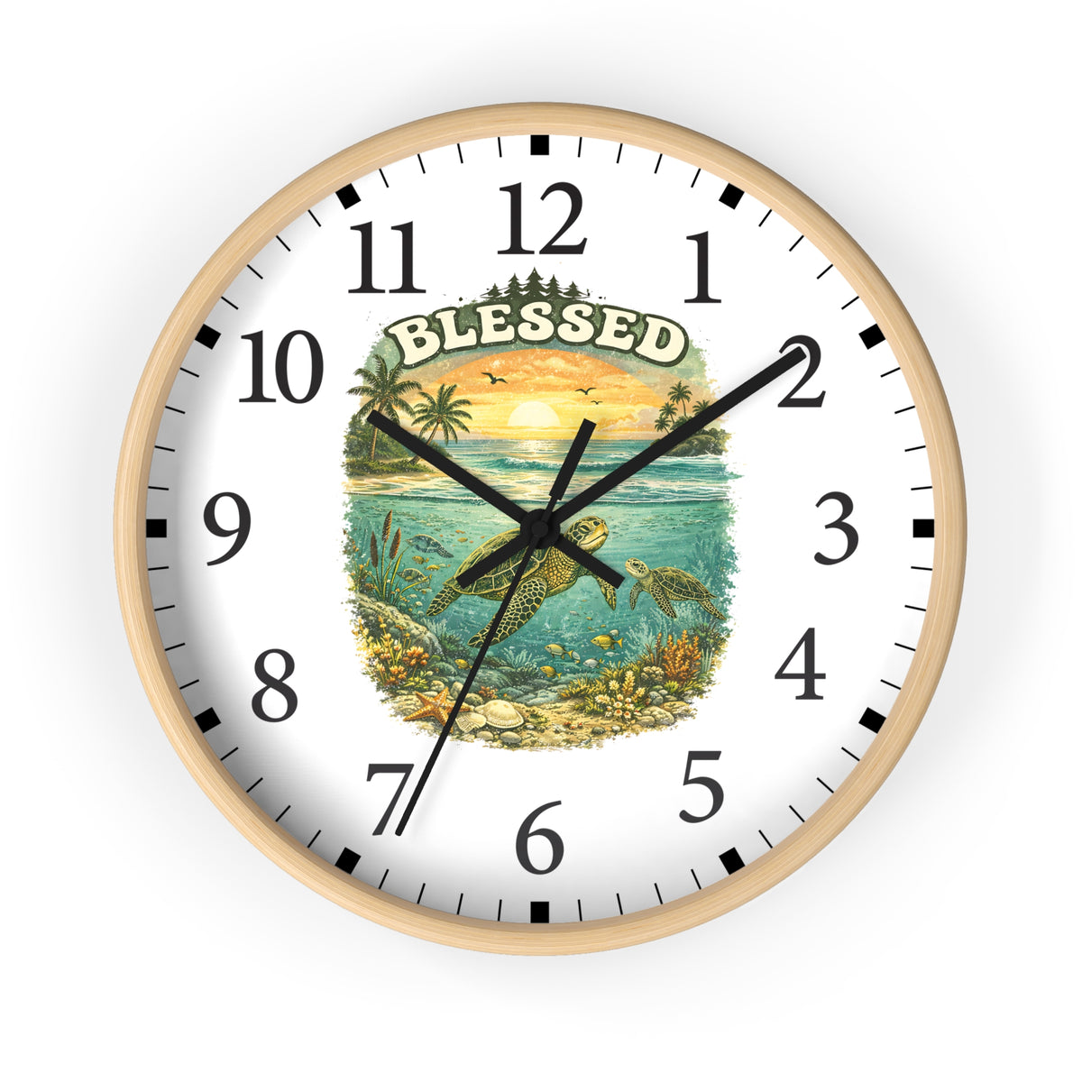 Blessed Sea Turtle Wall Clock | Beach Sunset Ocean Decor