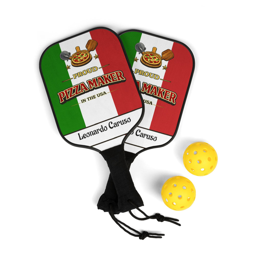 Pizza Maker Pickleball Paddle Set — Italian Flag Design, Personalized Name Option