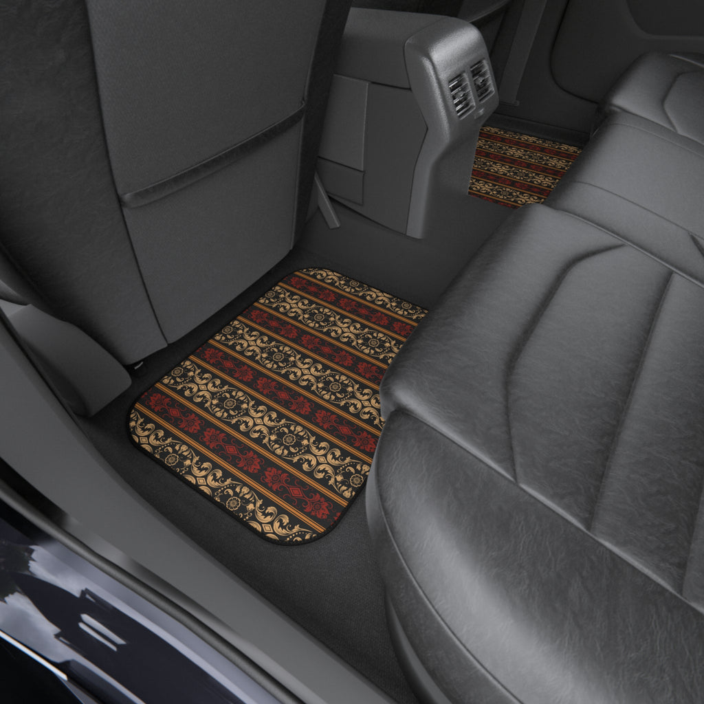 Vintage Ornamental Car Floor Mats – Red & Gold 4-Piece Set