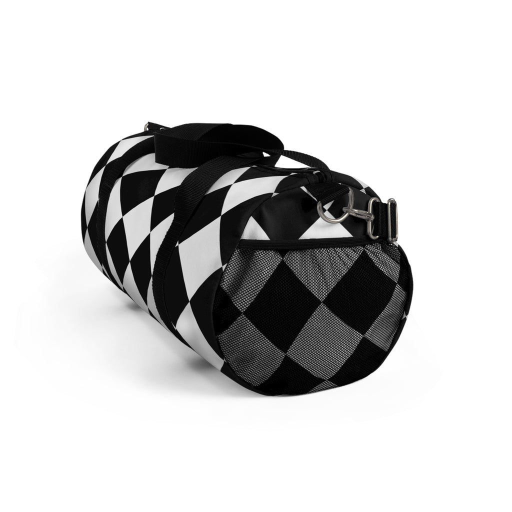 Black & White Geometric Duffel Bag – Diamond Pattern