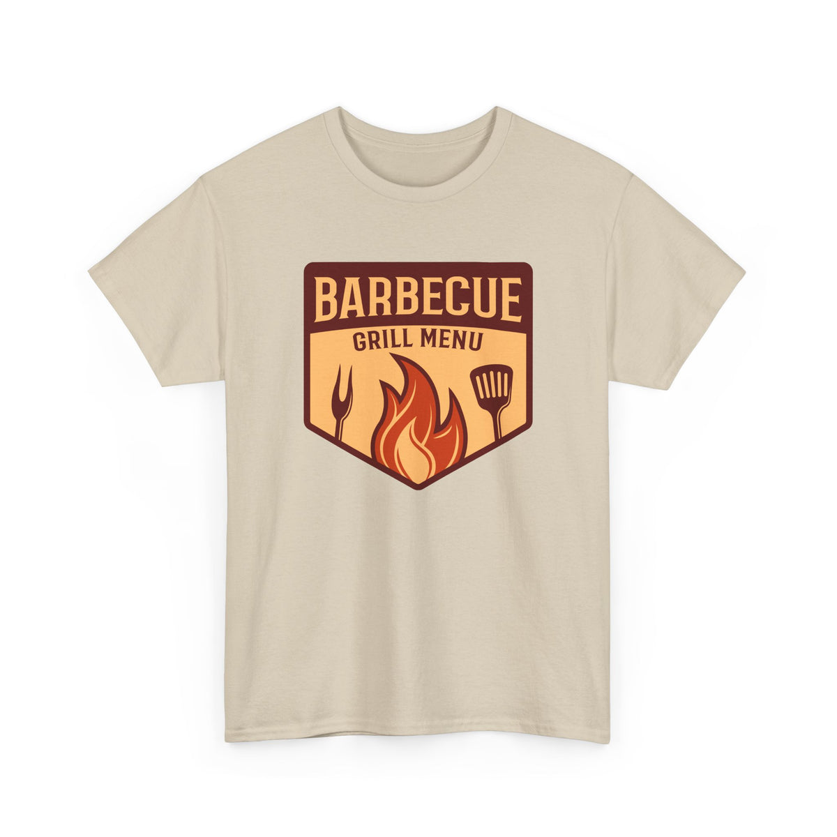 BBQ Grill Menu T-Shirt – Flames & Grilling Utensils Graphic Tee