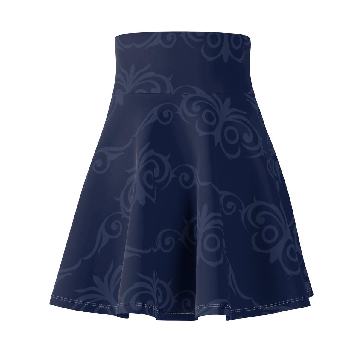 Navy Blue Ornamental Skater Skirt – Elegant Pattern