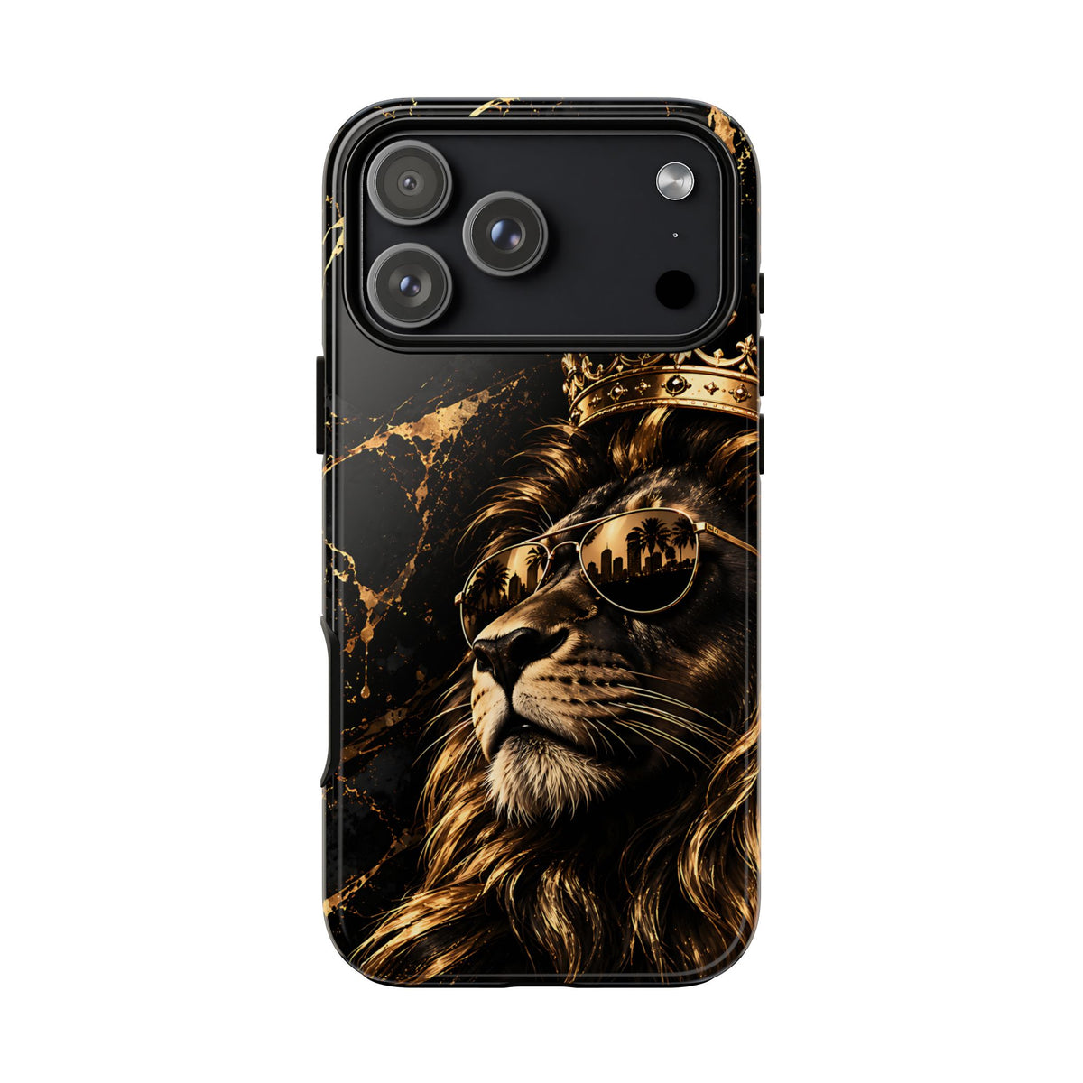 Crowned Lion Phone Case – Black & Gold Luxury Tough Case
