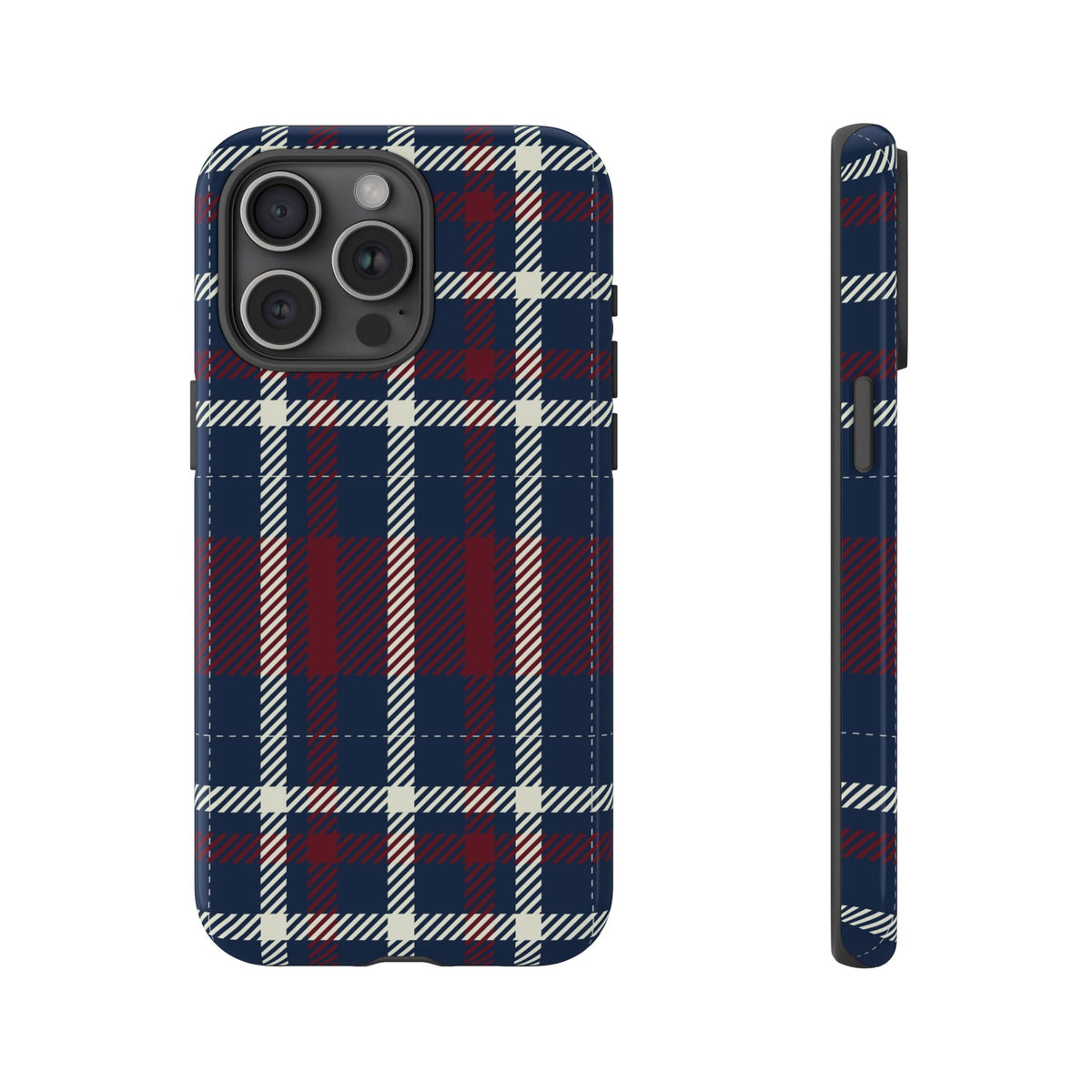 Navy Blue Plaid Phone Case – Classic Tartan Tough Case