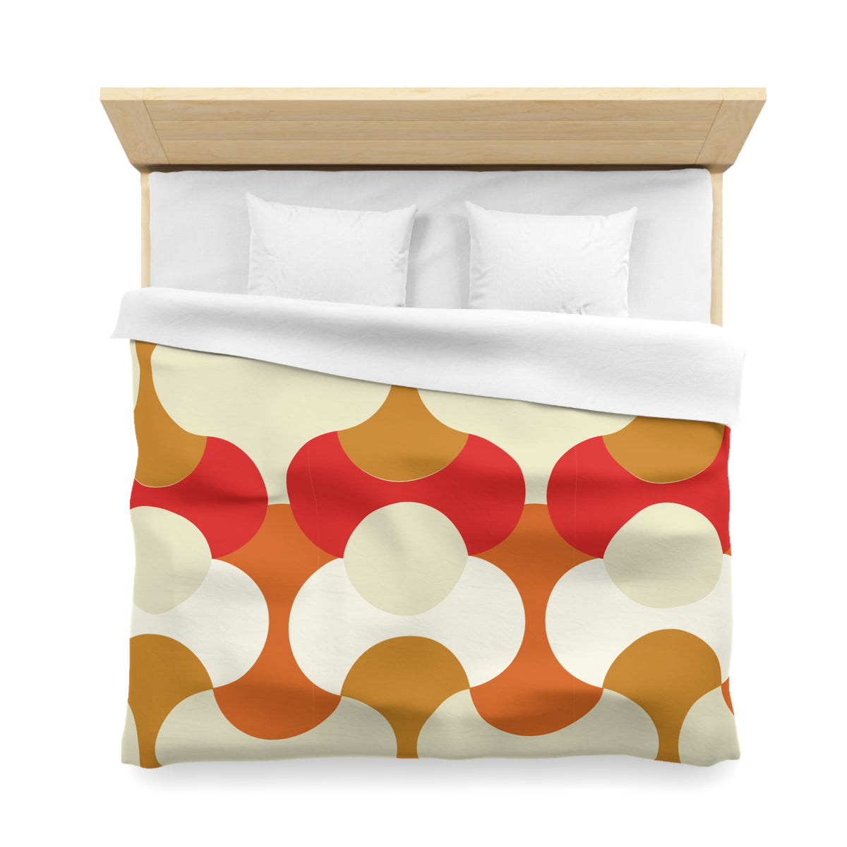 Retro Geometric Pattern Duvet Cover | 70s Style Orange Red Circles