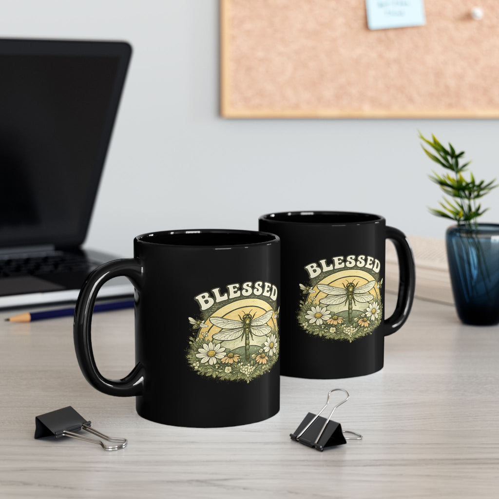Blessed Dragonfly Mug Floral Faith Coffee Cup Boho Nature Gift for Her