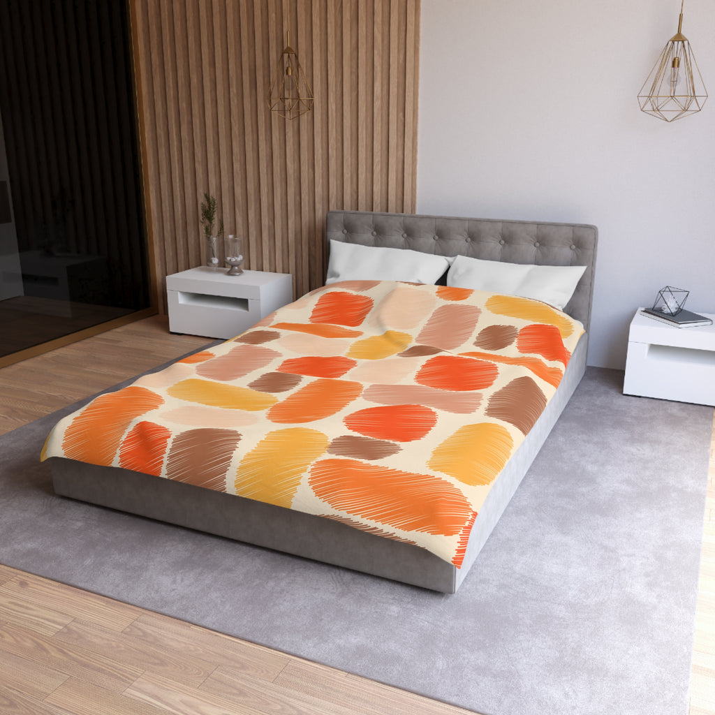 Abstract Brushstroke Squares Microfiber Duvet Cover | Autumn Ochre Terracotta Pattern