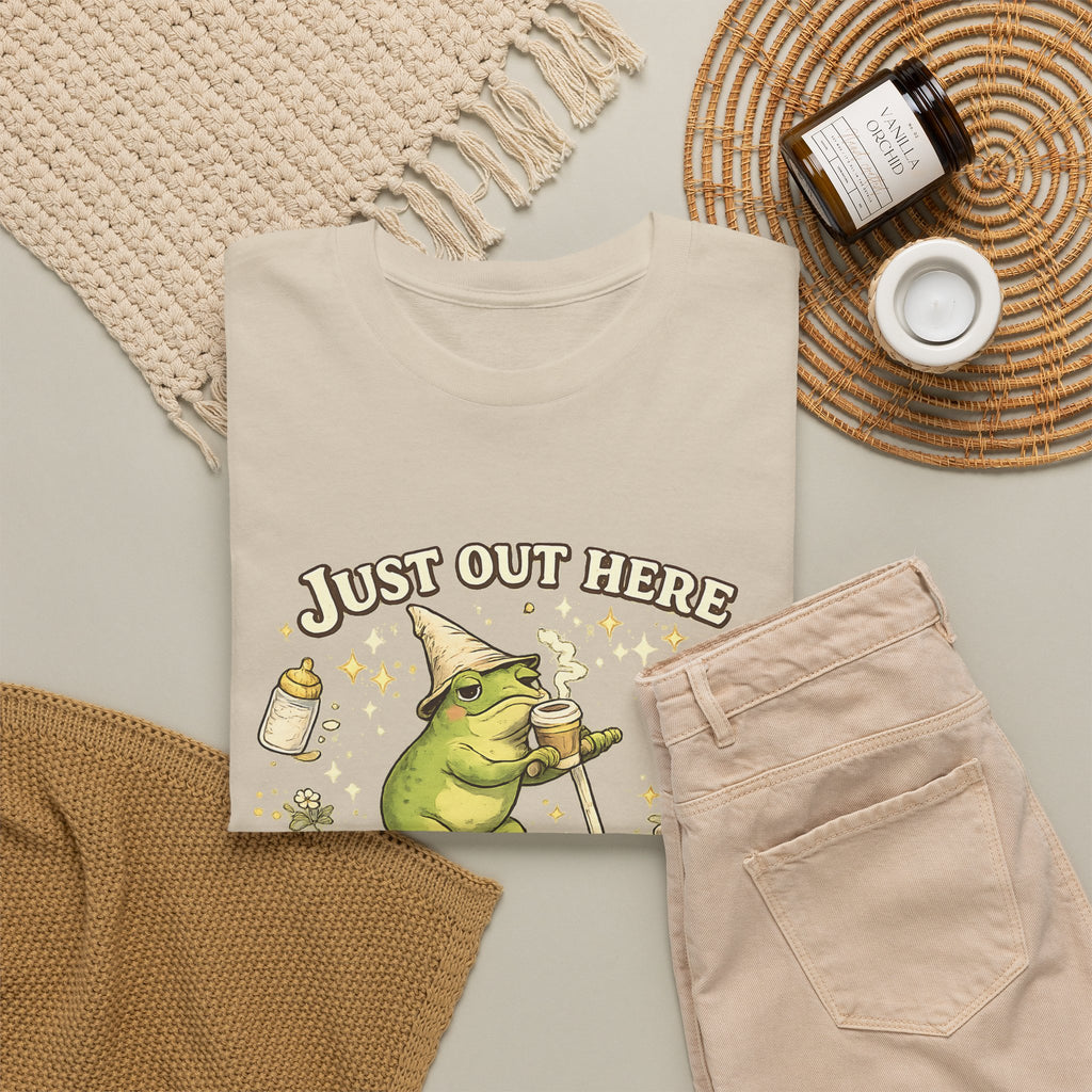 “Running on Caffeine & Mommin’” T-Shirt – Funny Mom Coffee & Frog Graphic Tee