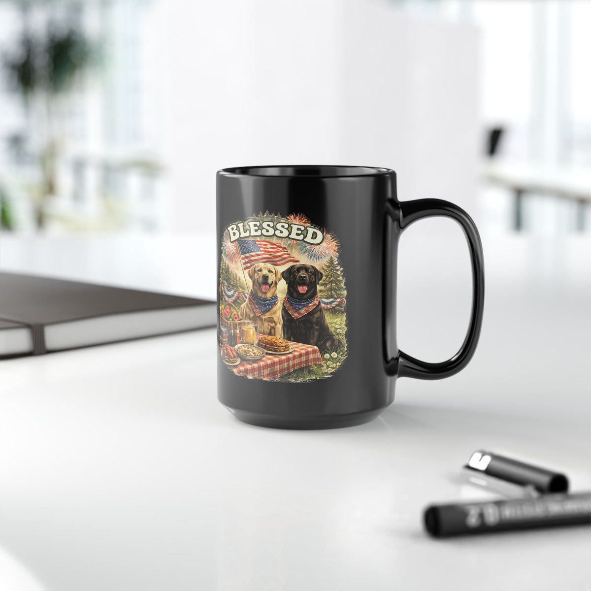 Blessed Patriotic Dog Mug American Flag Coffee Cup Faith USA Dog Lover Gift