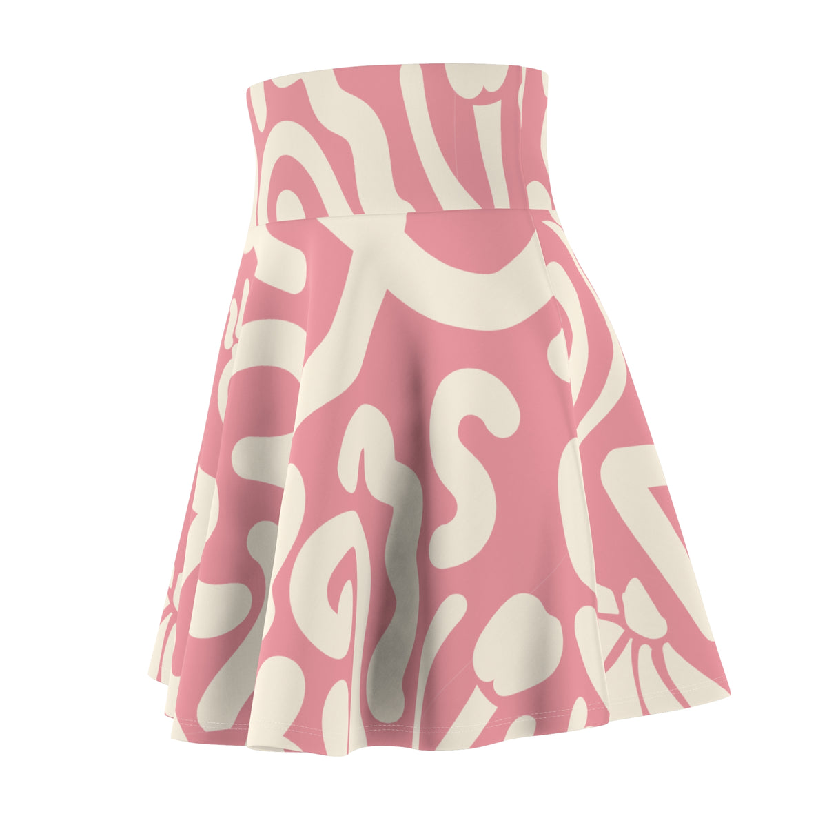 Pink Abstract Skater Skirt – Retro Swirl Pattern