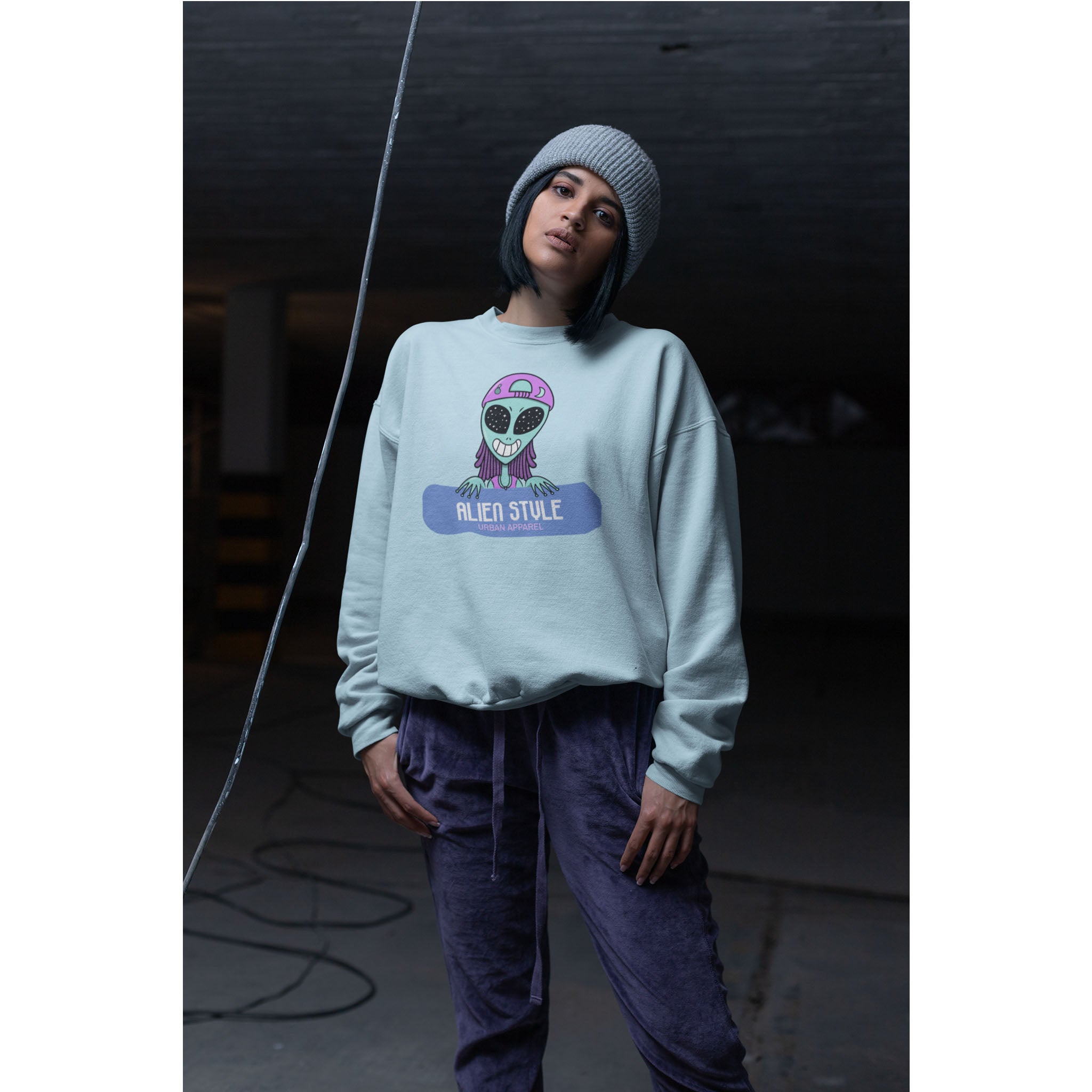 Alien Style Urban Sweatshirt, Unisex Crewneck, Streetwear Fashion, Comfy Gift, Casual Style, Cool Graphic Apparel