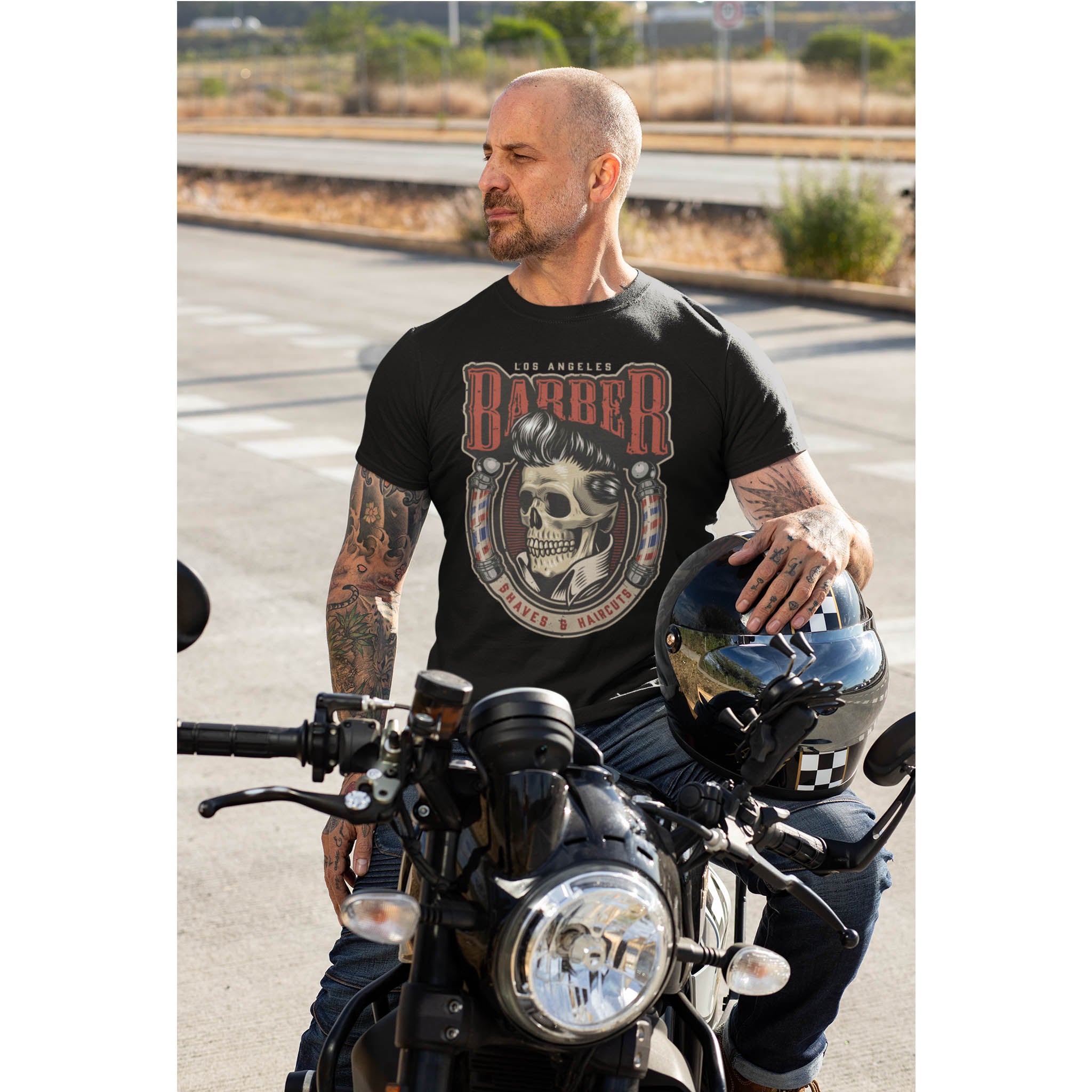 Barber Skull Tee — Vintage Barbershop Logo T-Shirt