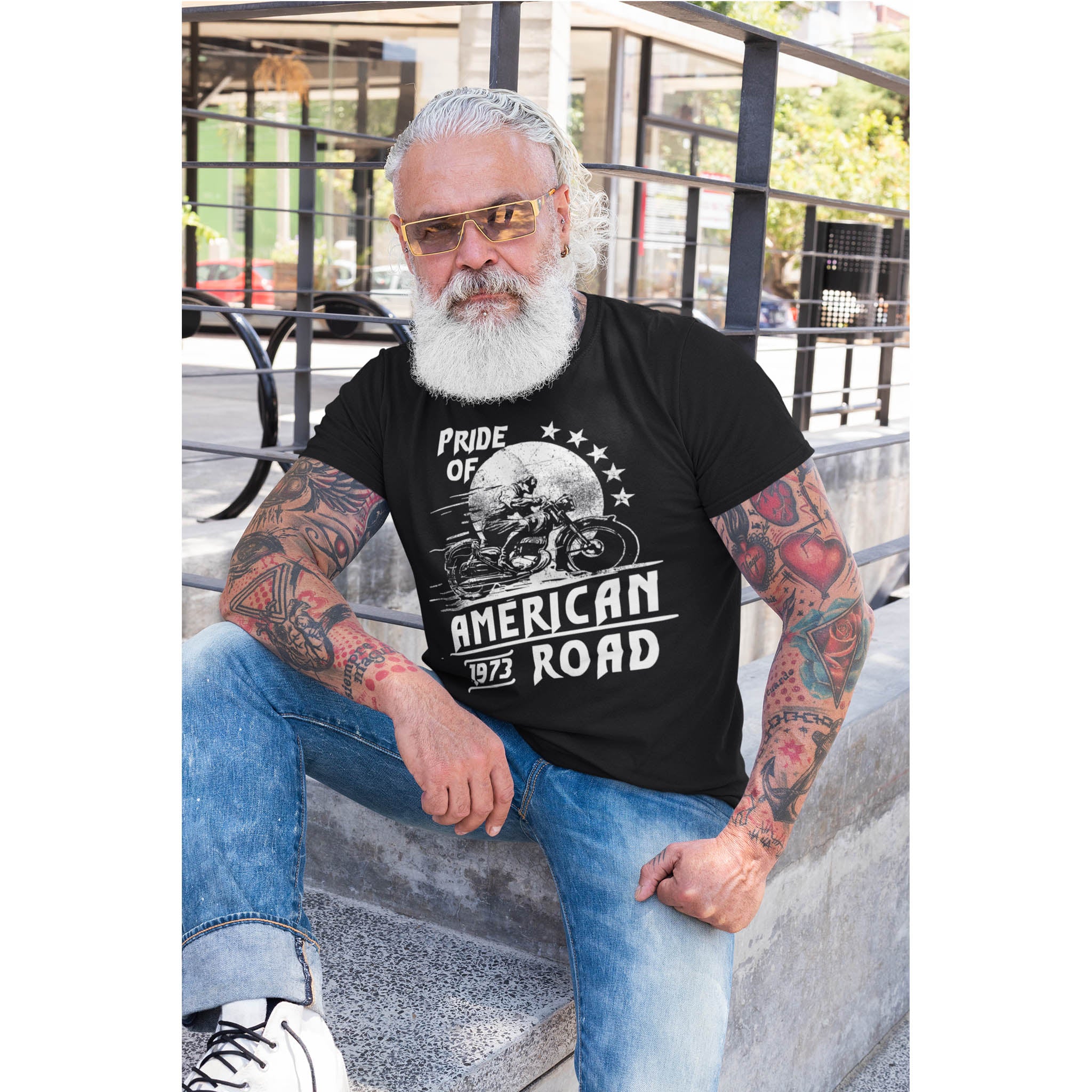 American Road Motorcycle Tee — "Pride of American Road 1973" Vintage Biker T-Shirt