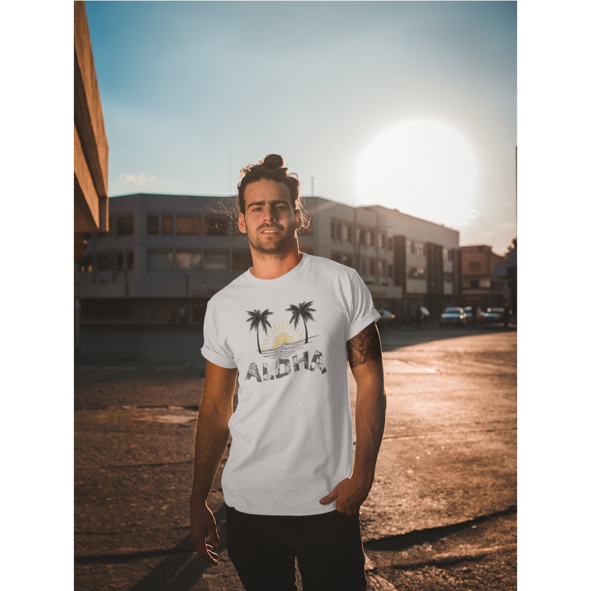 Aloha Palm Sunset T-Shirt — Hawaiian Beach Vibes Tee