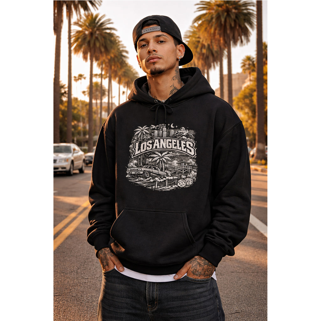 Los Angeles Vintage Skyline Hoodie  Retro Palm Tree Cityscape Sweatshirt