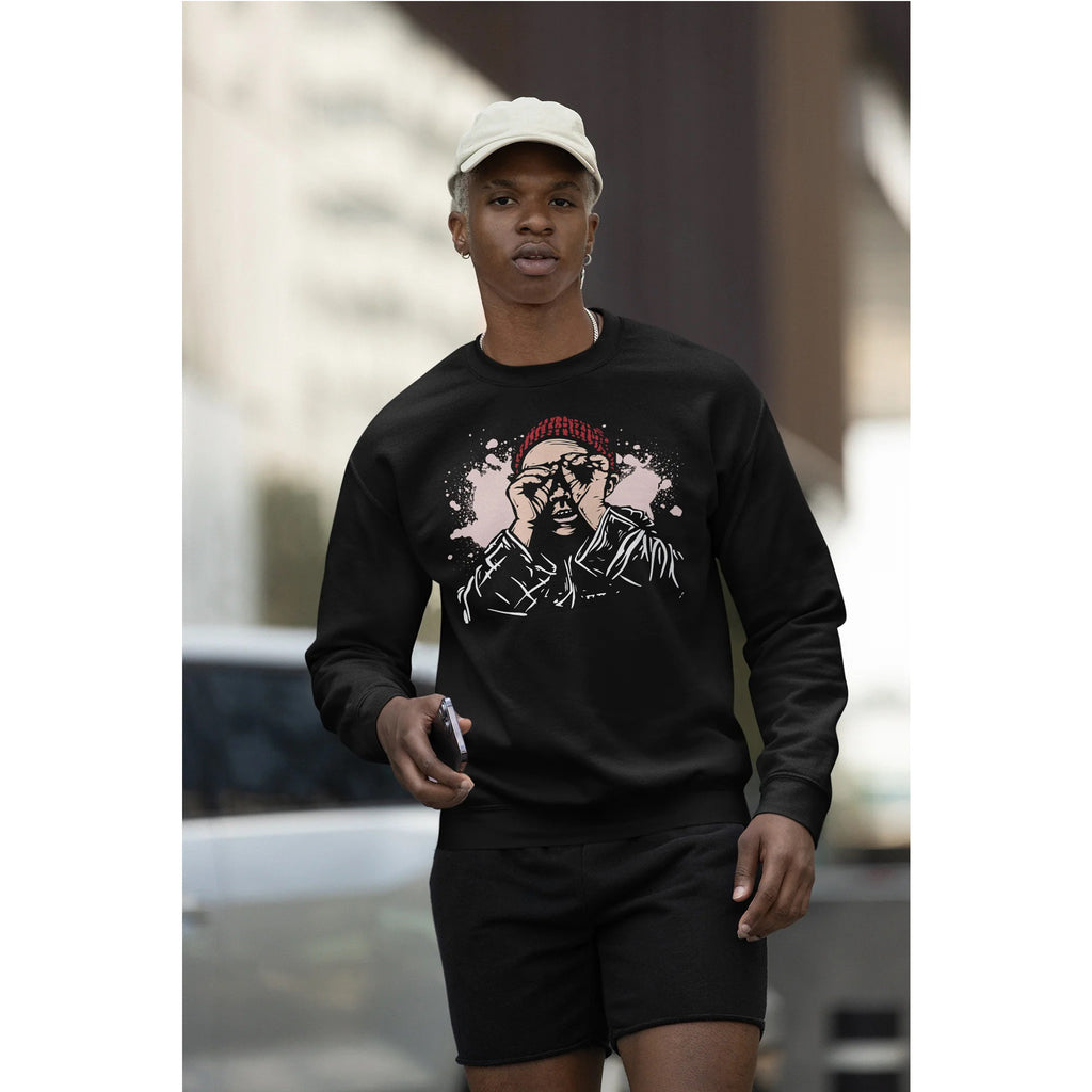 Crewneck Sweatshirt  Illustrated Beanie Portrait Graphic