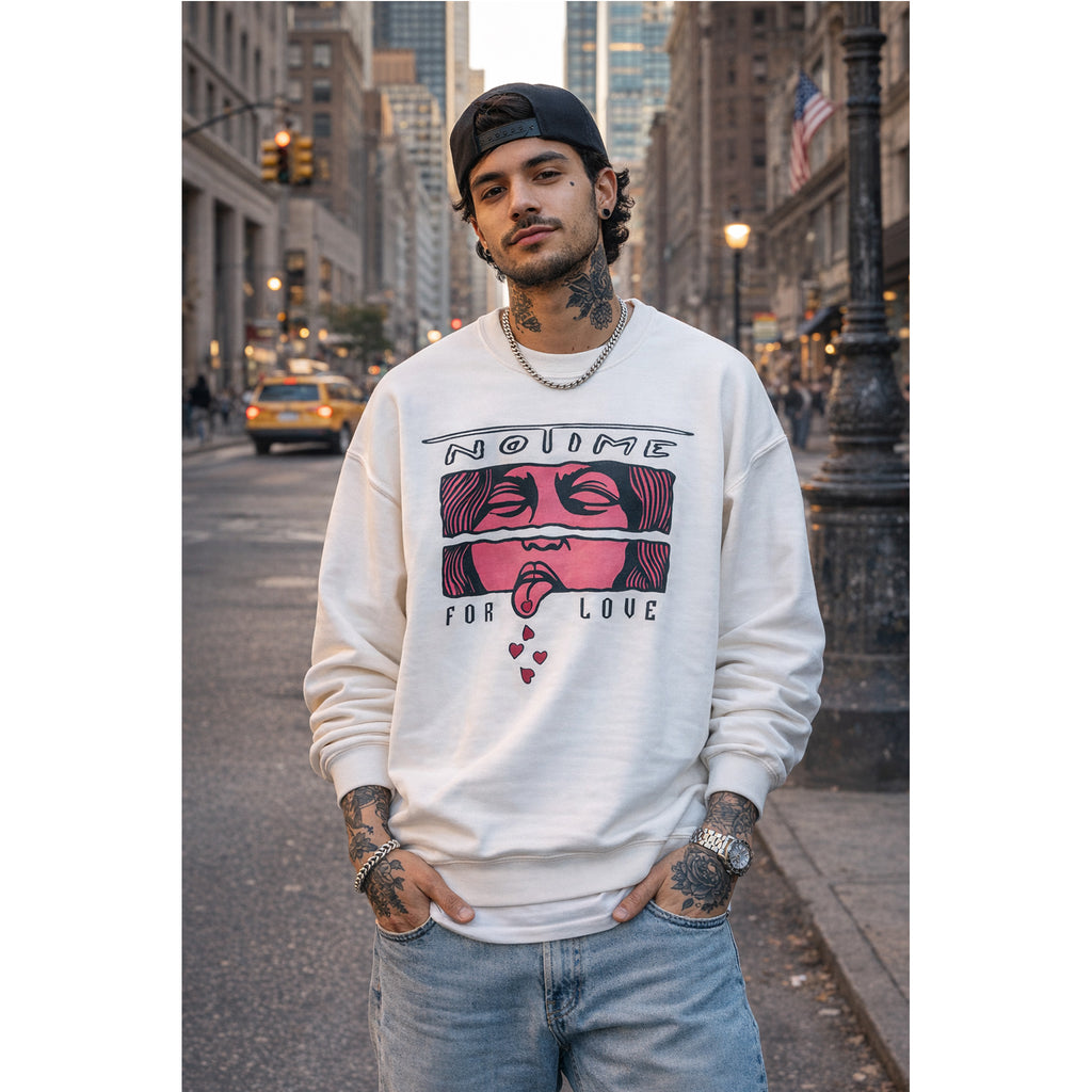 Crewneck Sweatshirt  'No Time For Love' Retro Kiss Graphic