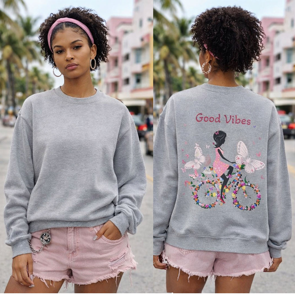 Good Vibes Sweatshirt, Floral Bicycle Crewneck