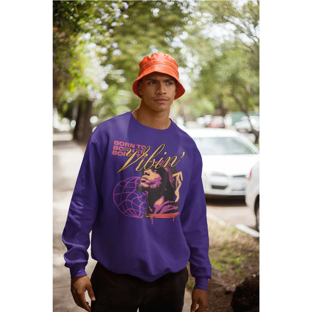 Vibin' Portrait Crewneck Sweatshirt  Born to Vibin' Graphic