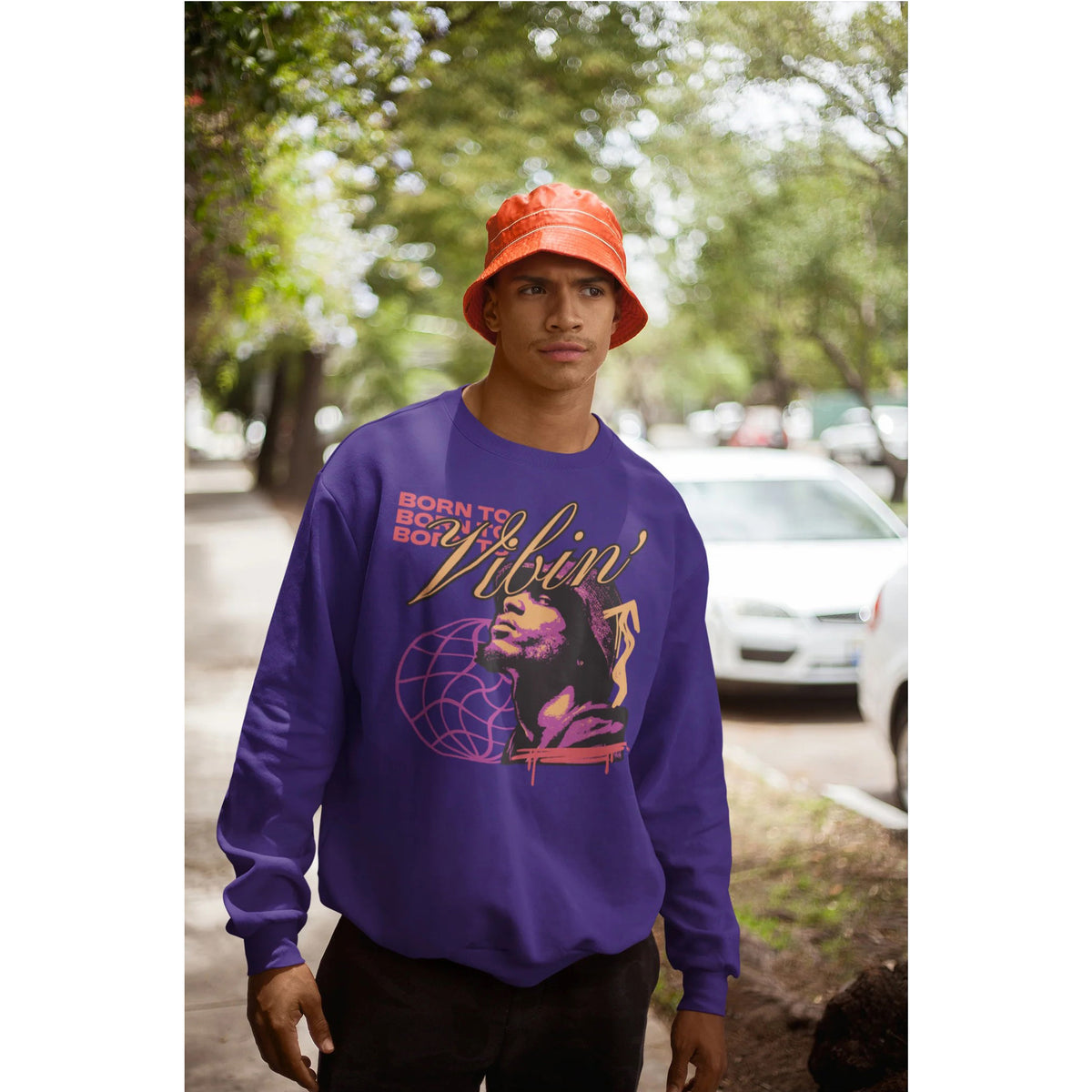 Vibin' Portrait Crewneck Sweatshirt  Born to Vibin' Graphic