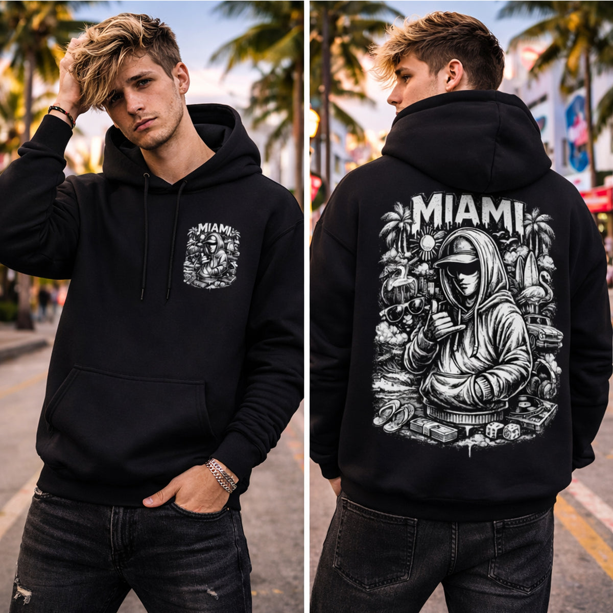 Miami Hoodie Streetwear Graphic Sweatshirt Urban Style Pullover Hip Hop Hoodie Gift for Men