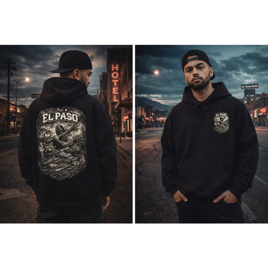 El Paso Hoodie Texas Border Streetwear, Dark Western Graphic Hoodie, Urban Unisex Sweatshirt