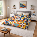 Geometric Retro Tile Pattern Microfiber Duvet Cover | Colorful Mid Century Design
