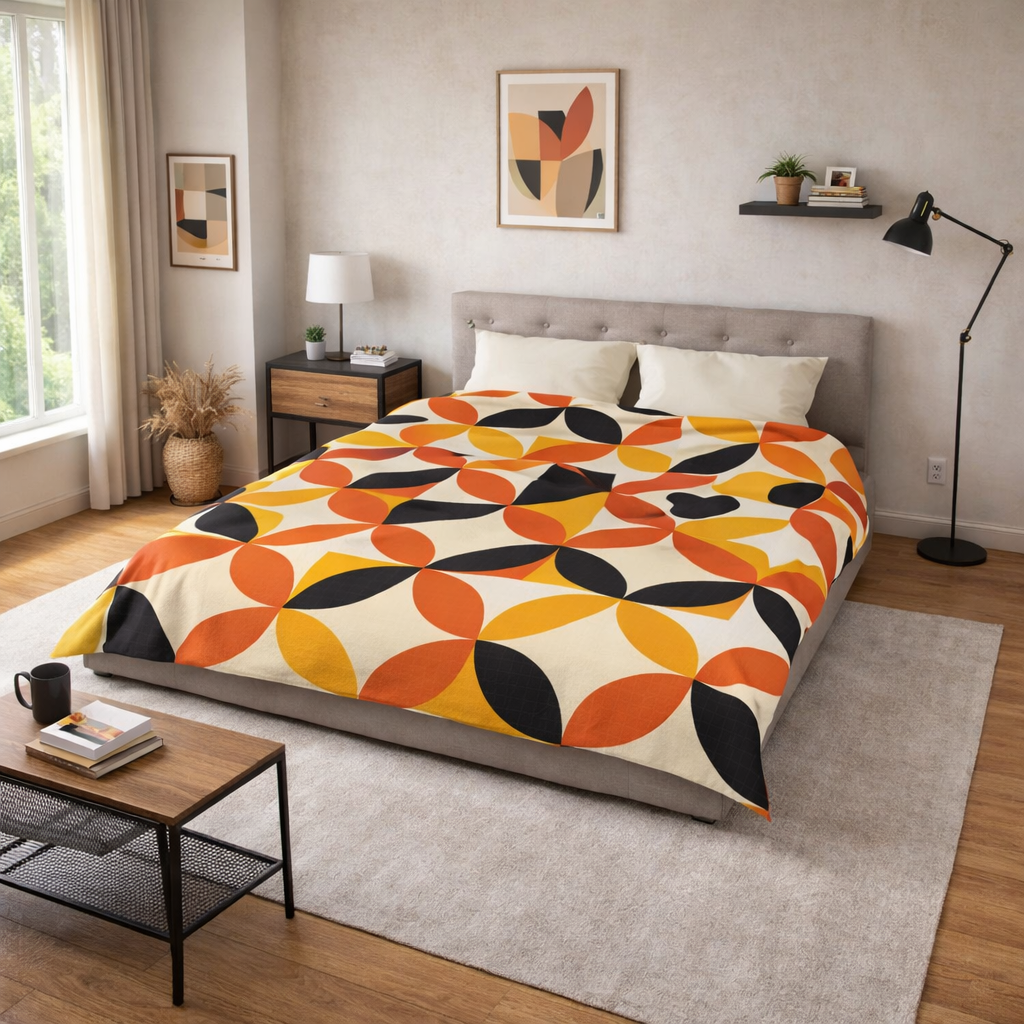 Retro Geometric Circle Pattern Duvet | Orange Mustard Mid Century Modern