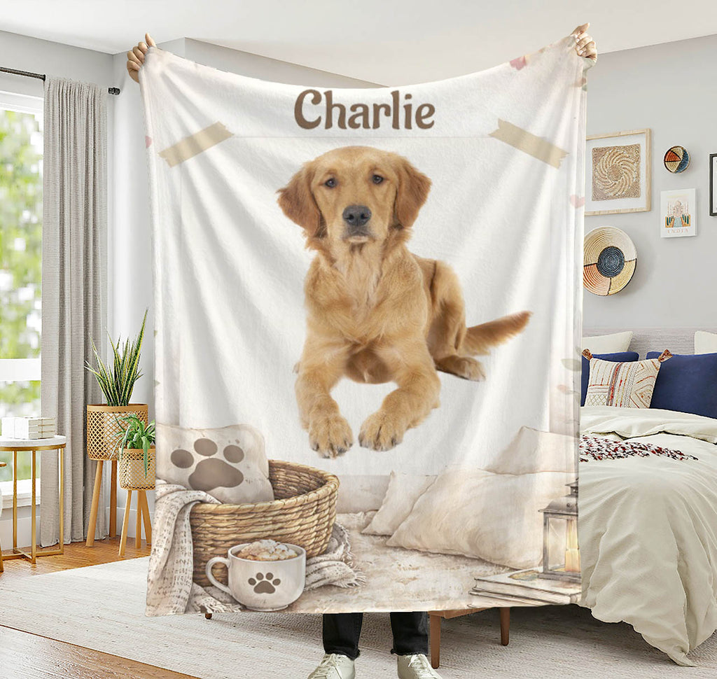 Custom Pet Blanket with Photo & Name  Personalized Dog Blanket  Cat Photo Throw  Sherpa Plush Pet Memorial Gift  PET1