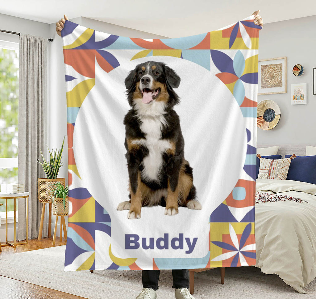 Custom Pet Blanket with Photo  Name  Personalized Dog Blanket  Cat Photo Throw  Sherpa Plush Pet Memorial Gift  PET3