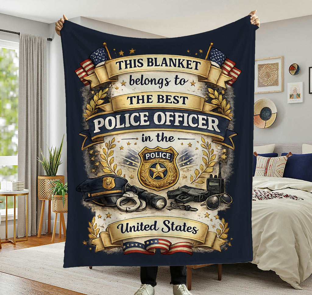 Best Police Officer Blanket  Gift for Police Officer  Patriotic Law Enforcement Throw  USA Officer Appreciation Gift