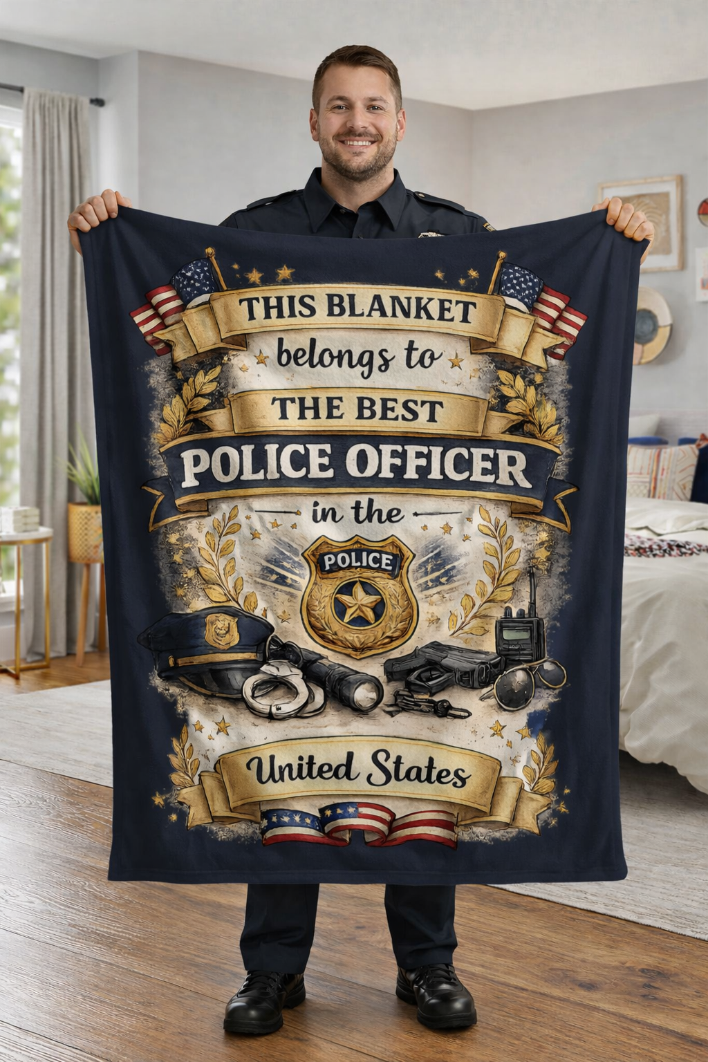 Best Police Officer Blanket  Gift for Police Officer  Patriotic Law Enforcement Throw  USA Officer Appreciation Gift
