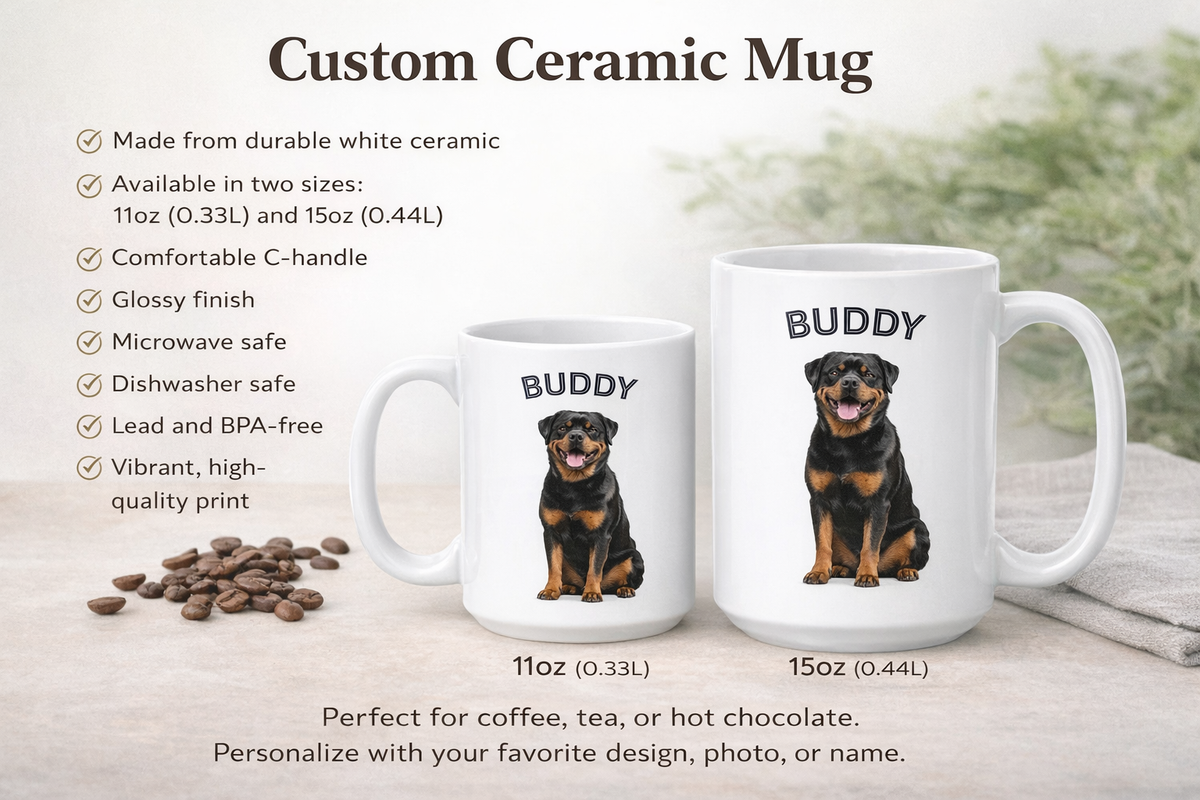 Personalized Pet Photo Mug  Custom Dog or Cat Picture Mug  Black Ceramic Coffee Cup 11oz 15oz  Pet Lover Gift