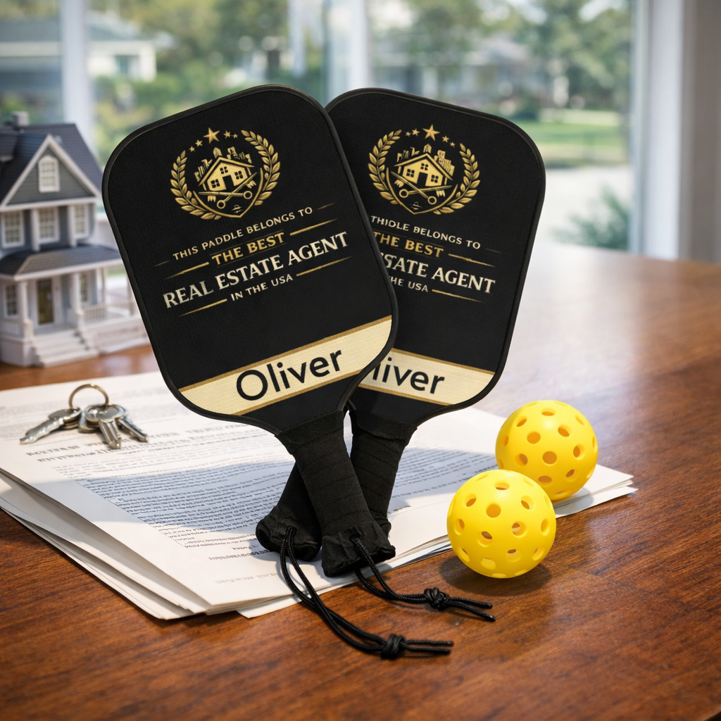 Personalized Real Estate Agent Pickleball Paddle Set | Custom Realtor Gift for Him or Her | Closing Gift Idea | Best Realtor USA