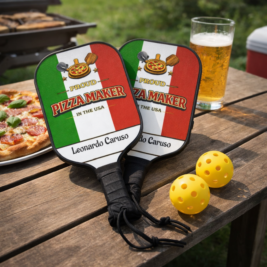 Pizza Maker Pickleball Paddle Set — Italian Flag Design, Personalized Name Option