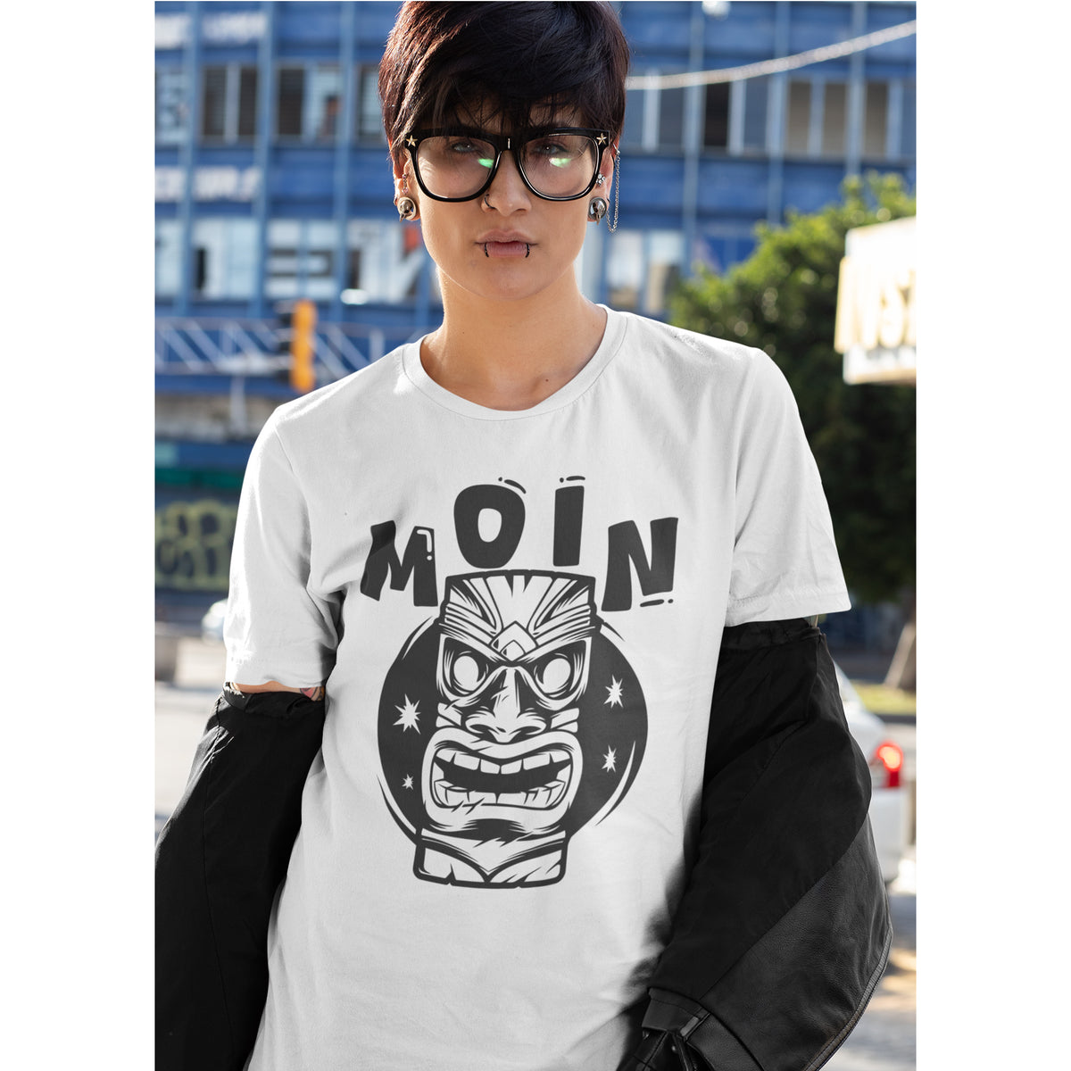 “MOIN” Tiki Mask T-Shirt – Tropical Streetwear Graphic Tee