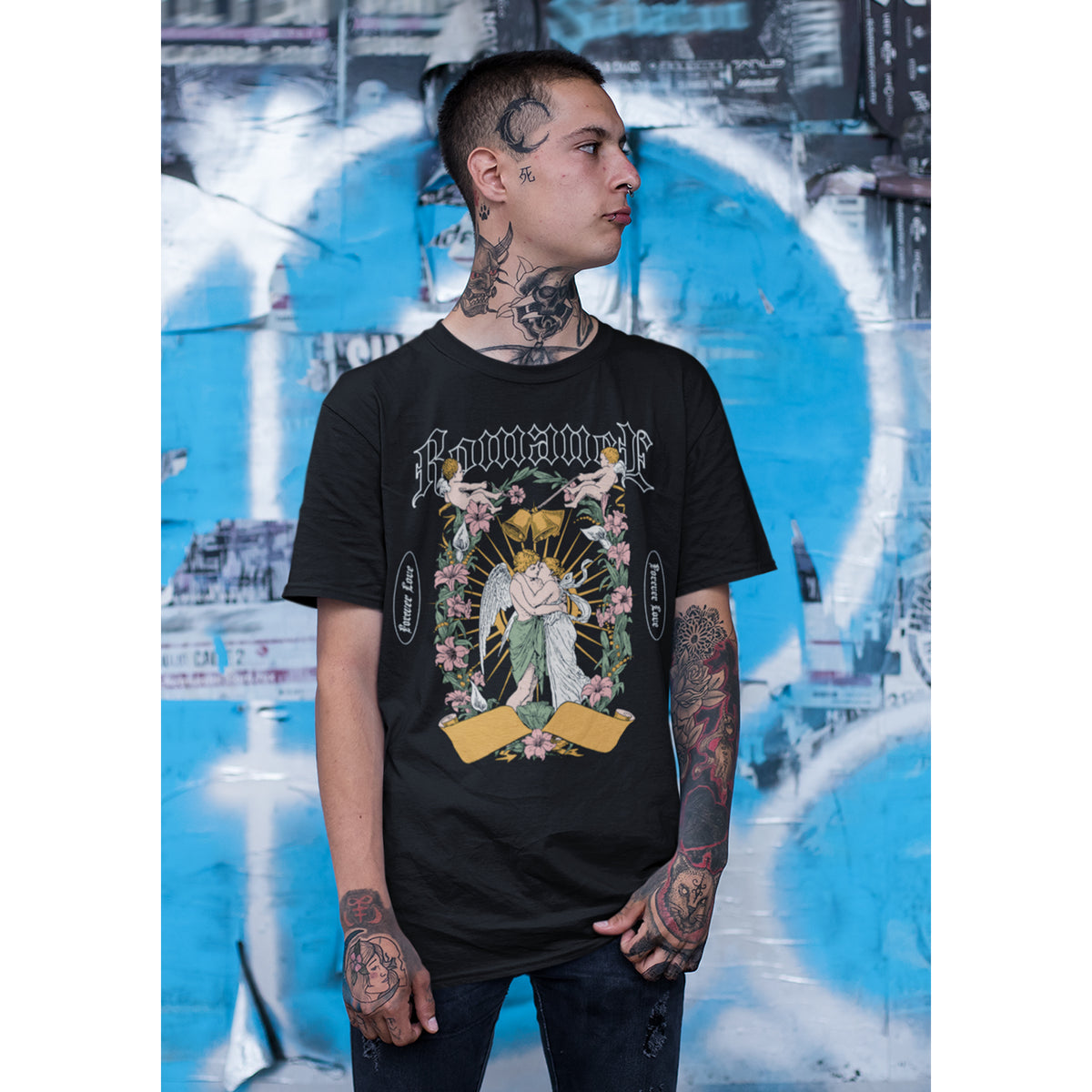 Gothic Floral Angel “Romancer” T-Shirt – Dark Vintage Unisex Graphic Tee