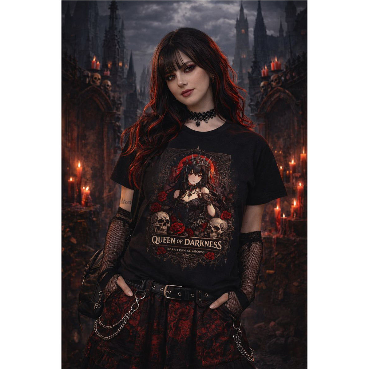 Queen of Darkness T-Shirt – Gothic Girl Dark Fantasy Graphic Tee