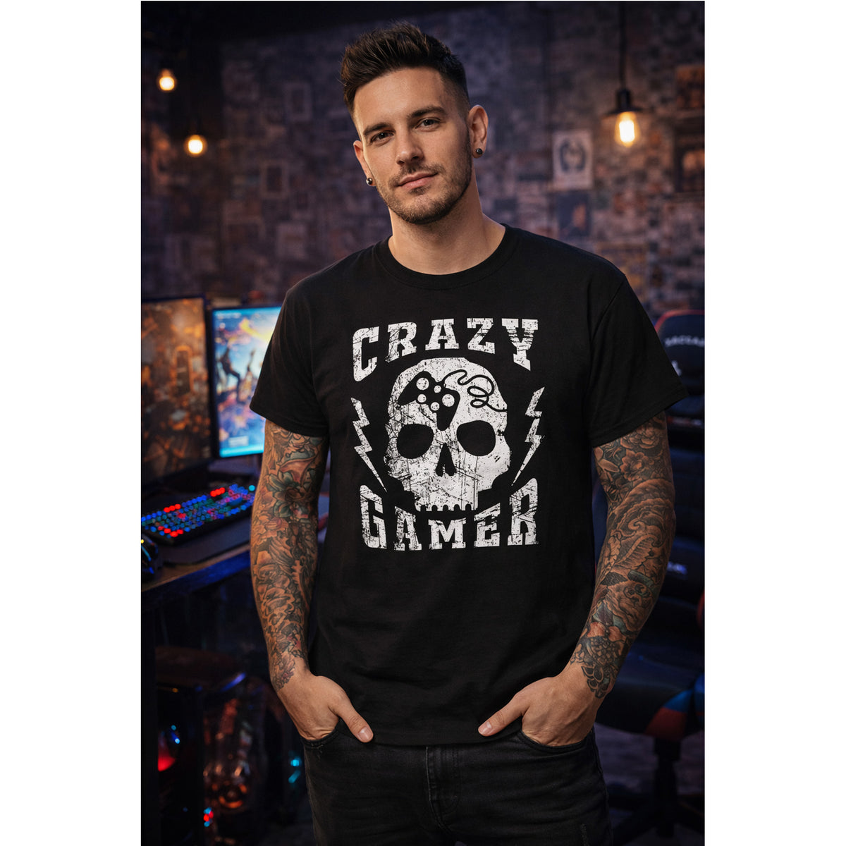 Crazy Gamer T-Shirt – Skull Gaming Streetwear Graphic Tee