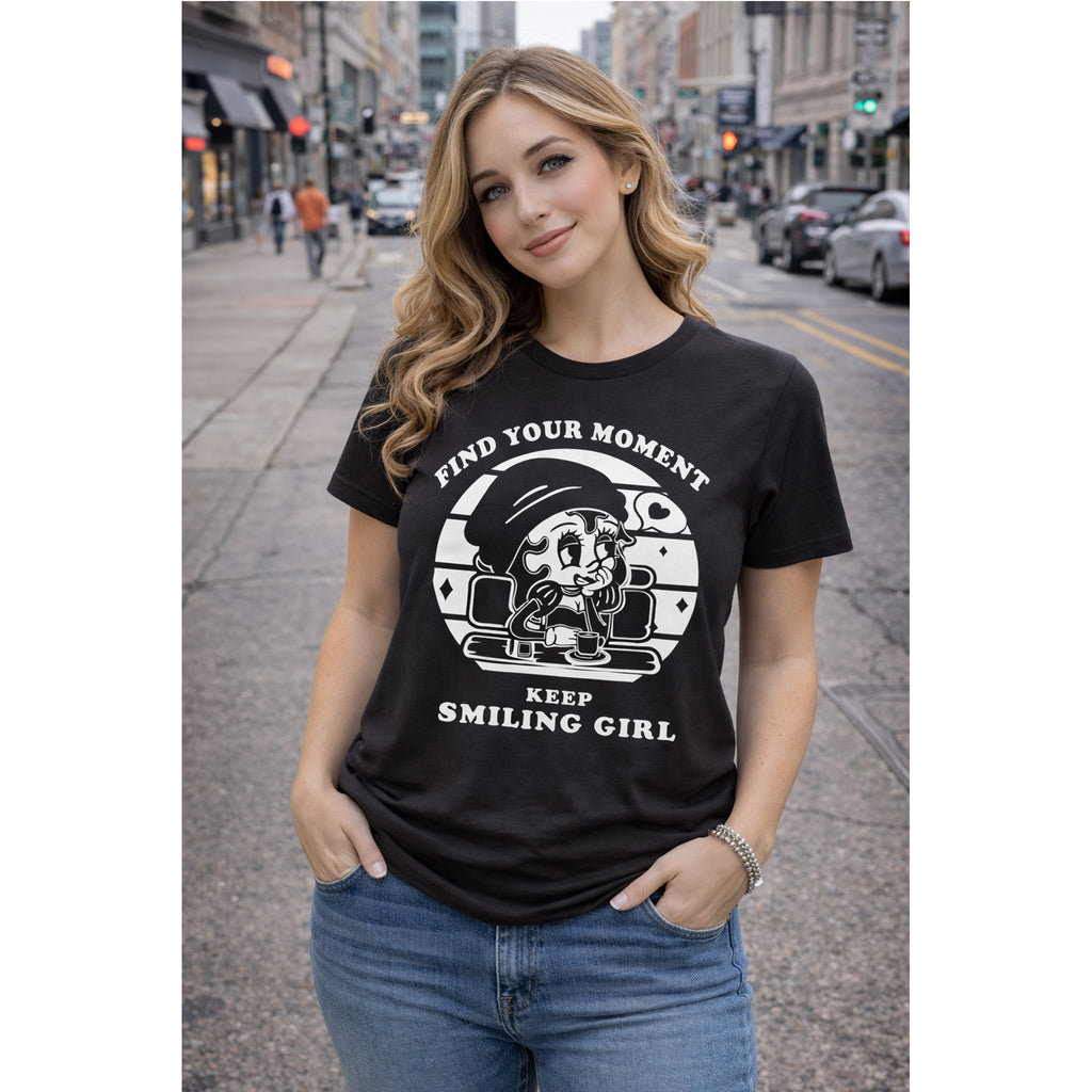 Keep Smiling T-Shirt – Vintage Girl Positive Quote Graphic Tee