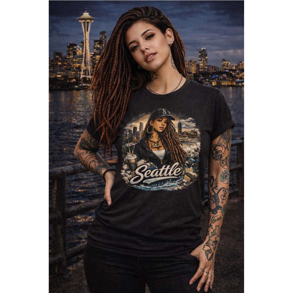 Seattle T-Shirt – Vintage Skyline, Coffee & Portrait Graphic Tee