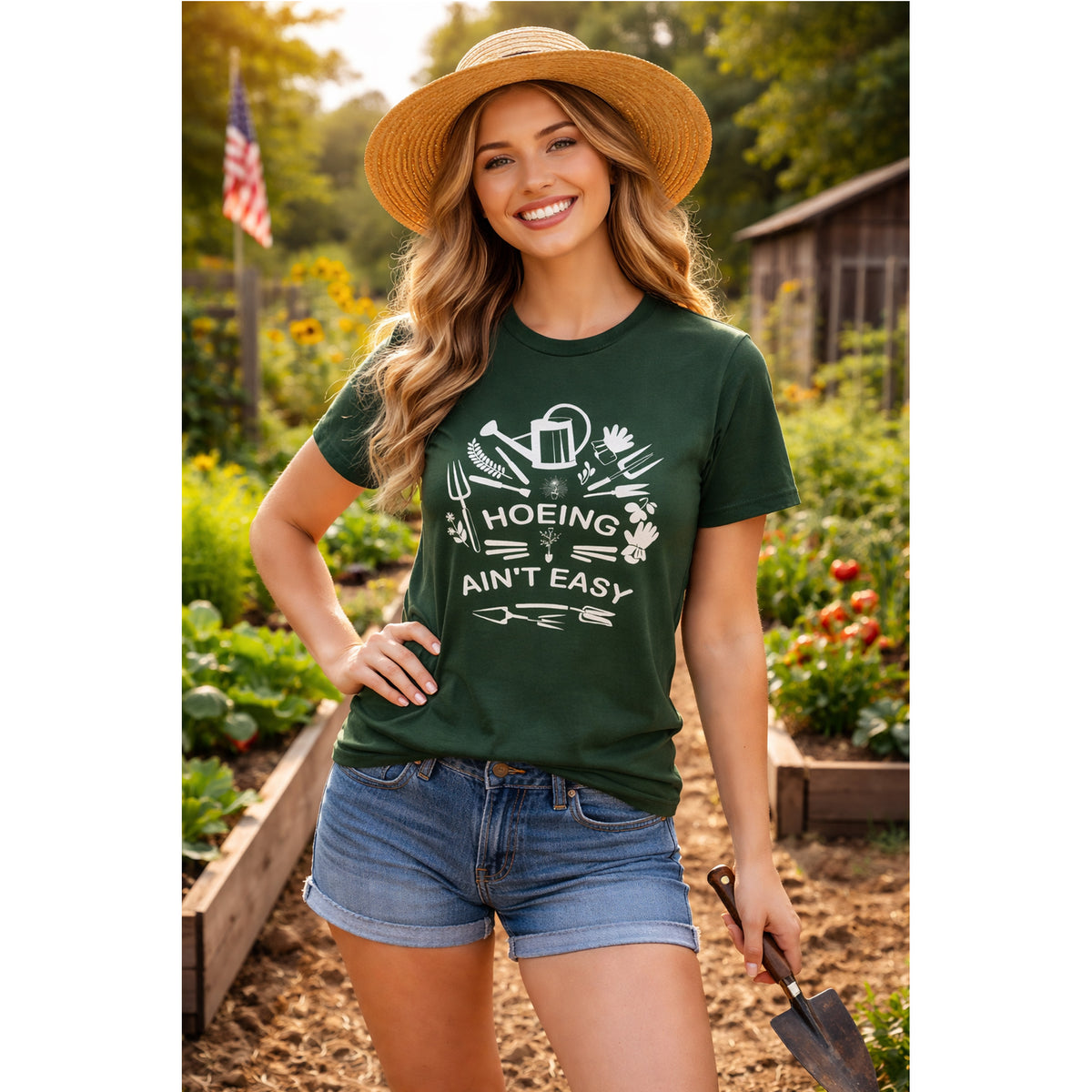 Hoeing Ain’t Easy T-Shirt – Funny Gardening Shirt for Gardeners