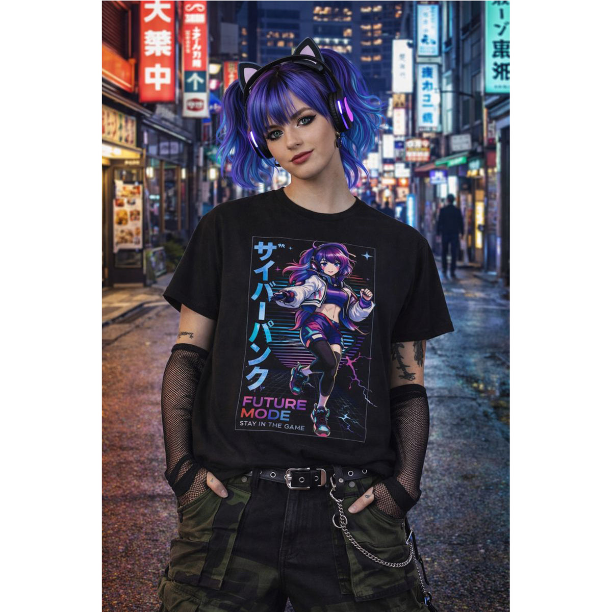 Cyberpunk Anime Girl T-Shirt – Futuristic Japanese Graphic Tee
