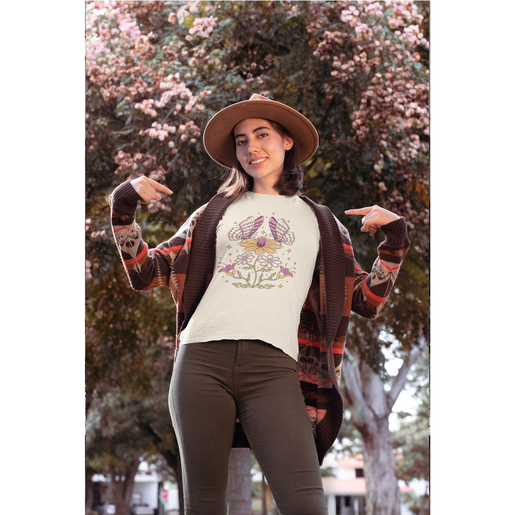 Butterfly & Flowers T-Shirt – Boho Floral Graphic Tee
