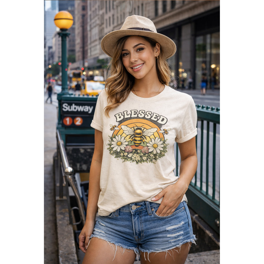 Blessed Bee T-Shirt – Christian Faith & Floral Bee Graphic Tee